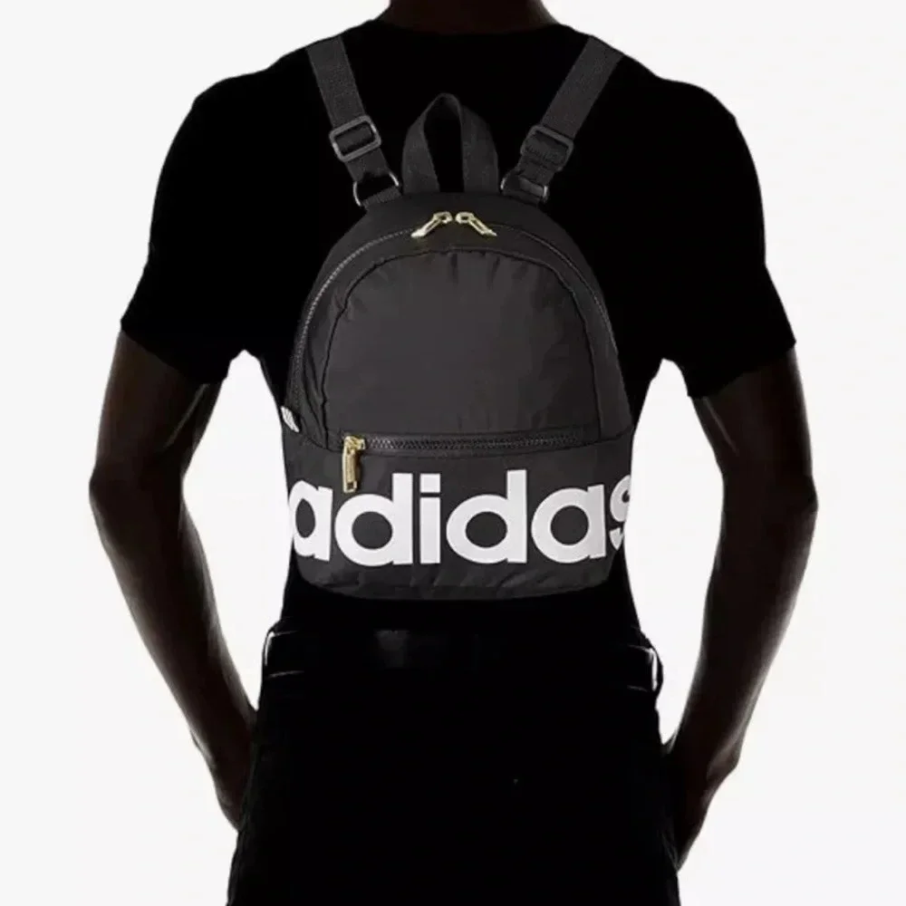 Adidas Mini Backpack Purse Black Gold Linear Logo Travel Bag School Sporty EUC - Picture 3 of 13